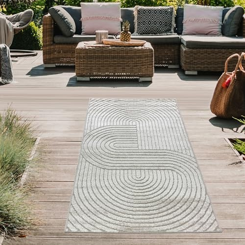 Teppich-Traum Teppich In- und Outdoor Läufer Flur Gang Eingangsbereich hell wetterfest pflegeleicht Boho Style in Beige, 80 x 250 cm