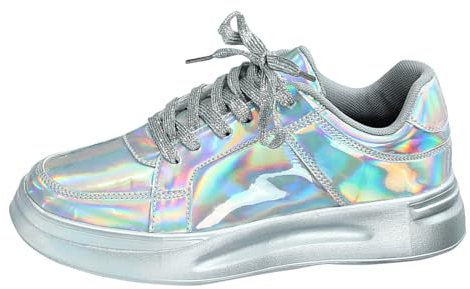 Kswlwccpp Silberne Schuhe Damen: Outdoor Freizeit Elegant Leder Turnschuhe Pailletten Schuhe Silber 40 Atmungsaktiv mit Schnürung Glitzer Schuhe Glitzer Sneaker Flach Running Laufschuhe Sportschuhe