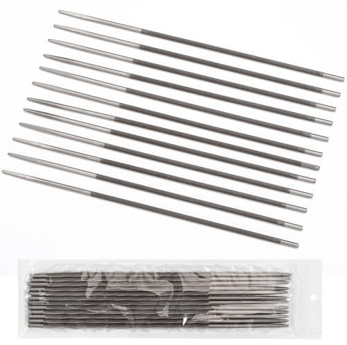 Pack de 12 Limes Rondes 4 mm pour Tronçonneuse, Alliage d'Acier, pour Chaînes 1/4 et 3/8 P 1,3 mm
