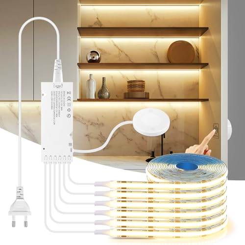 CHNMALITAI Tira de luces LED COB de 12 V, 6 unidades, 2 m, luz blanca cálida, con tacto y barrido manual, interruptor para armario, vitrina, iluminación de cocina (blanco cálido, 2 m)