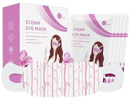 Ruwshuuk Máscaras de vapor para ojos secos, compresa caliente para ojos, Cómodas máscaras térmicas para ojos, 5 paquetes, Mascarillas para dormir, compresas calientes para ojos secos, alivian la
