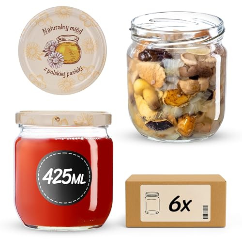 KADAX Barattoli per marmellata da 425 ml, con tappo a vite fi82, barattoli con tappo a vite, barattoli per conserve, confetture, miele (miele polacco, 6 pezzi)