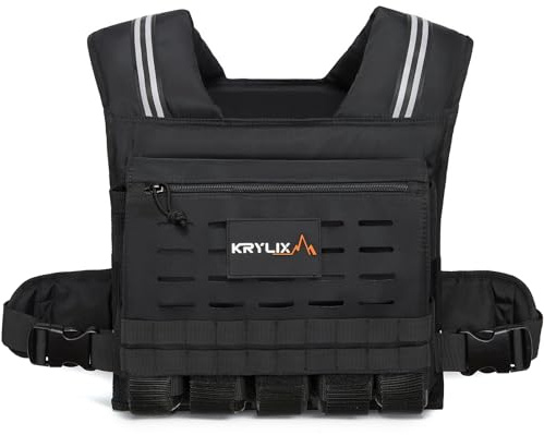KRYLIX Gilet regolabile per uomini e donne, da 45 kg, con pesi di ferro rimovibili e strisce riflettenti per allenamento intenso, running, running, calistenica e calistenica (nero)