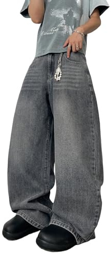 Zewool Jeans Baggy Hip hop pour Hommes,Streetwear Jeans Skater à Jambe Large,Pantalons en Denim à Coupe Loose Y2K Jambe Droite Coupe relaxée Skateboard extrême liberté de Mouvement,H10 Gris,L