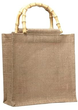 Bolsa de la compra portátil de yute natural, bolsa de yute con asas de bambú, impermeable, bolsa de mujer de yute para revestir, para ir de compras, picnic, regalos, viajes, playa