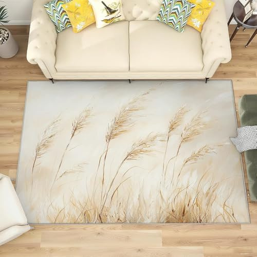 Generico 3D Tappeto Salotto Pelo Corto 180x240 cm, Pittura a Olio con Canne Tappeto Camera Per Bambini Antiscivolo Lavabile, Beige Tappeti Decorazione per Corridoio, Soggiorno, Sala