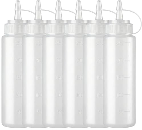 LADEPROS Set di 6 bottiglie da spremere da 250 ml, in plastica, da 250 ml, per ketchup, senape, mayo, condimento, dispenser per salsa