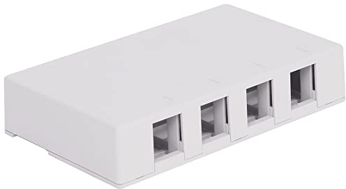 ICC 4 Port Surface Mount Box in White, Works with Slim and Wide Profile Keystone Jacks (Sold Separately), Compact Outlet for Voice and Data Connections, UL Listed TAA Compliant, IC107SB4WH