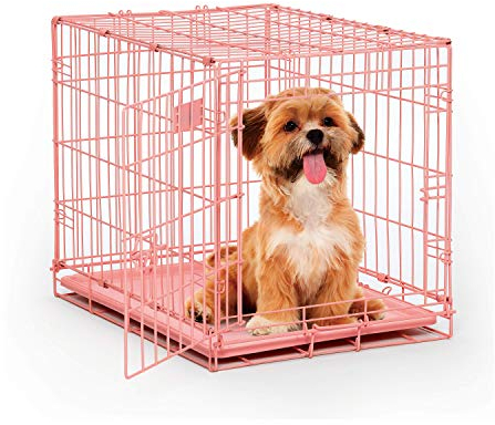 MidWest Homes for Pets - Jaula Pink Fashion iCrate plegable para perros de 61 cm plegable y de una sola puerta, seguridad mejorada, incluye bandeja a prueba de fugas, panel divisor, asa, patas de goma