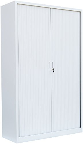 Großer Querrollladenschrank komplett montiert weiß 195x100x46cm (HxBxT) Stahl Büro Aktenschrank Rollladenschrank 555157