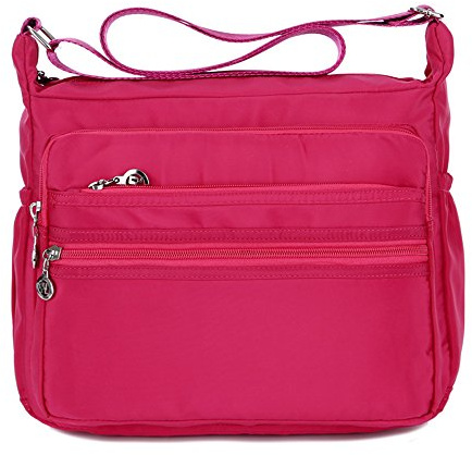 XUEREY Women's Multi-Pocket Casual Crossbody Handbags Waterproof Shoulder Nylon Bags (Small Rose)