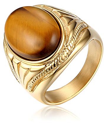 OIDEA Herren Ring mit Tigerauge aus Edelstahl in Gold Vintage Biker Tigerauge Stein Siegelring Edelstahlring Herrenring Bandring Punk Rock Schmuck Geschenk für Männer Größe 70