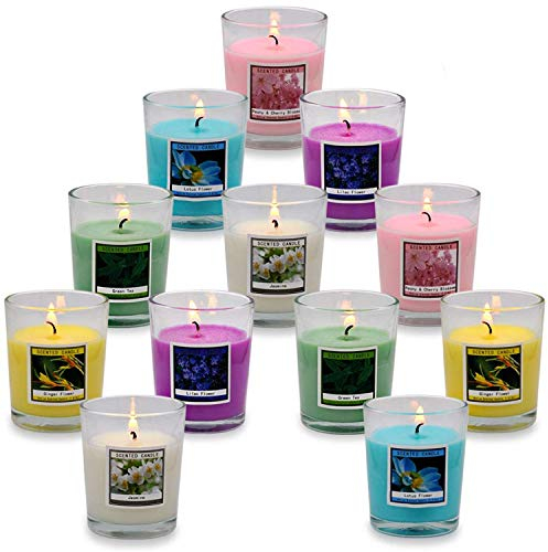 Onlywax Scented Candles, Soy Wax Aromatherapy Glass Candle Gift Set, Ginger Flower, Green Tea, Peony & Cherry Blossom, Lotus Flower, Lilac Flower, Jasmine, Pack of 12