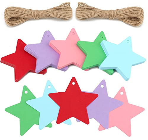 Lot de 100 étiquettes en papier avec ficelle de jute de 30,5 m, idéales pour les mariages, les fêtes, les prix, les bagages coloré