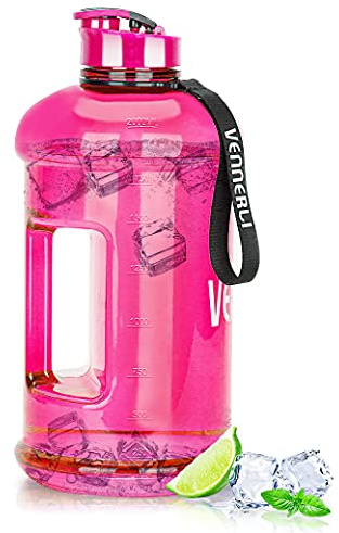 VENNERLI Half Gallon Water Bottle 2.2L Bottles with Handle Flip Cap 100% Leak Proof BPA Free Reusable Durable Big Gym Jug for Camping Sports Workouts Hiking Outdoors 2.2Litre (Pink)
