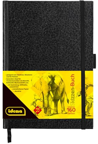 Idena 63143 - Carnet de croquis , A5, vierge, 80 feuilles, 110 g/m², couverture rigide en noir, 1 pièce