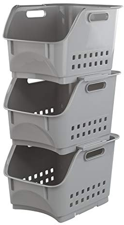 Asking Gray Stackable Storage Basket, 3-Tier Multi-Purpose Stacking Wire Organizer Kitchen Baskets Rack