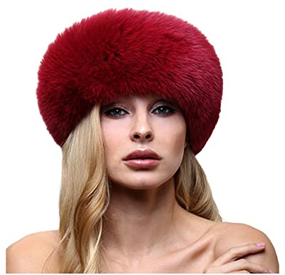 Acrawnni Womens Faux Fur Russian Thick Warm Headband Winter Warm Skiing Cap Fluffy Earwarmer Earmuff Hat (Wine Red, One Size)