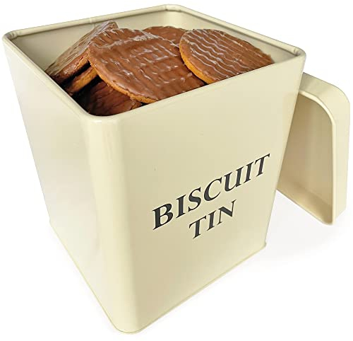 andrew james Vintage Metal Biscuit Tin – Large Airtight Cookie & Biscuit Storage Jar – Snug Fit Lid to Keep Contents Fresh – Stylish Retro Biscuit Barrel – Ideal for Kitchen Worktop – 3 Colours
