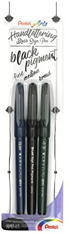 Pentel XSESP15/3 Brush Sign Pen Pigment Black Ink Edition Kalligraphiestift mit flexibler Pinselspitze, Blisterkarte mit 3 Strichstärken, pigmentierte Tinte, Schreibfarbe schwarz