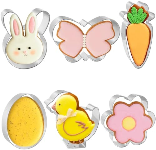 JOB JOL Easter Cookie Cutters 6 PCS, 3'' to 3.5'', Bunny, Egg, Carrot