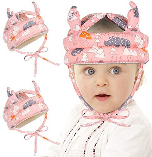 Babysäkerhetshjälm, 2 st babyskyddshjälm, anti-fall-babyhjälm, justerbar säkerhetshjälm i bomull, andas, för barn, pojke, flicka, lära sig att krypa och gå
