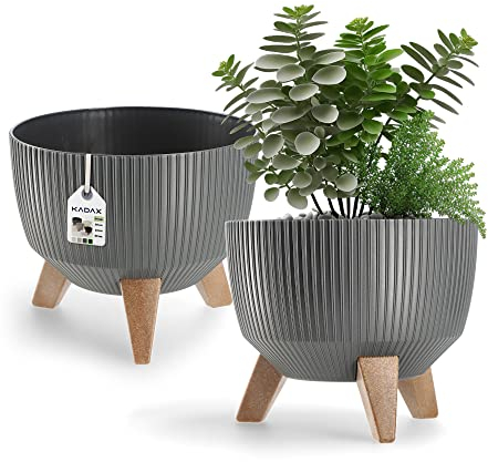KADAX Pot de Fleurs en Plastique avec Trois Supports à piquer, jardinière Ronde, bac à Plantes, pour Balcon, Salon (24 cm Ø/Anthracite)