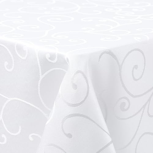 Homaxy Mantel lavable rectangular, 140 x 240 cm, poliéster, mantel jacquard, ropa de mesa, adornos, repele la suciedad, fácil cuidado, color blanco