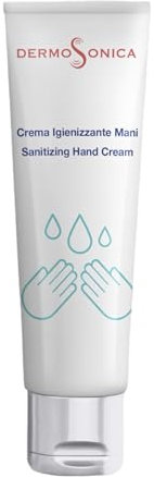 DermoSonica Crema mani riparatrice per mani secche e screpolate. Crema igienizzante, nutriente e protettiva di glicerina, burro di karitè, aloe e pantenolo.Tratta ragadi e geloni.100ml