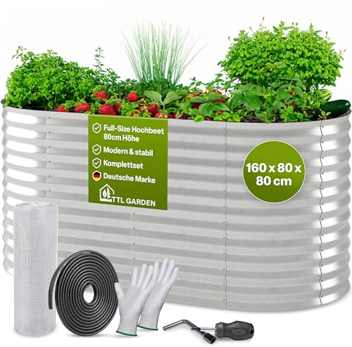 TTL GARDEN Spirit M Jardinière surélevée en métal argenté - En acier inoxydable galvanisé - Forme ovale - Très stable et résistant aux intempéries - Pour légumes, herbes, fleurs, parterre de légumes -
