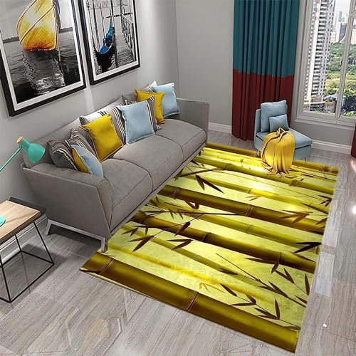 okoikfc Bambus Teppich Wohnzimmer, 3D Anlage Teppich 60 x 120 cm, Waschbarer rutschfest Teppiche für Kinderzimmer Schlafzimmer Deko Antirutschmatte Carpet L1352