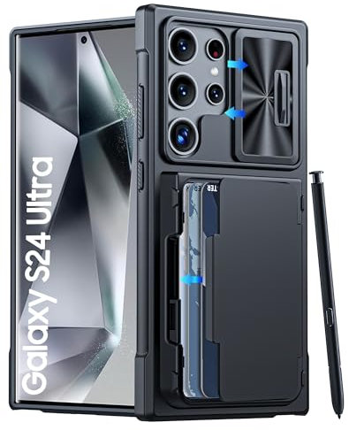 Vizvera for Samsung Galaxy S24 Ultra Case Wallet With [RFID Blocking] & Card Holder (3-5 Cards) & Camera Cover & Kickstand Full Body Shockproof TPU Case for S24 Ultra 5G 6.8 2024 for Women Men-Black