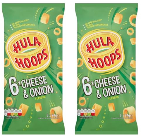 Hula Hoops Cheese & Onion Potato Crisps, 6X24g (2 Pack), No Artificial Flavours or Colours, No MSG, Cooked with 100% Sunflower Oil, Suitable for Vegetarians