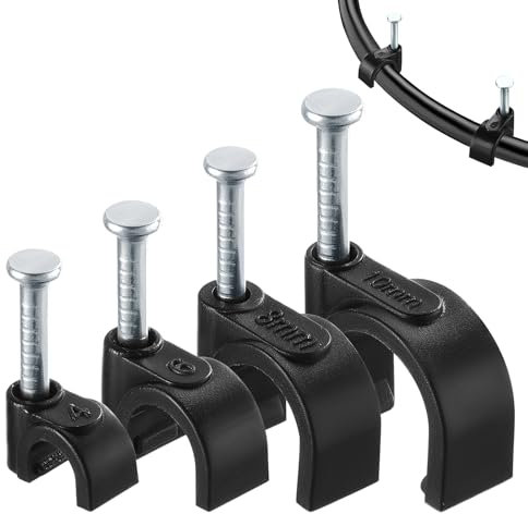 Roxanex 400Pcs 4 Sizes Black Cable Clips, Strong Wall Clips 4mm-10mm for Ethernet & More