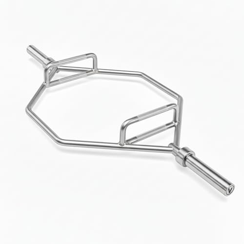 Barra Hexagonal Cromada para Peso Muerto - Trap Bar de 1,42m con Agarre Antideslizante y Pivotes de 50mm para Discos Olímpicos - Ideal para Ejercicio Equilibrado de Zona Lumbar y Rodillas