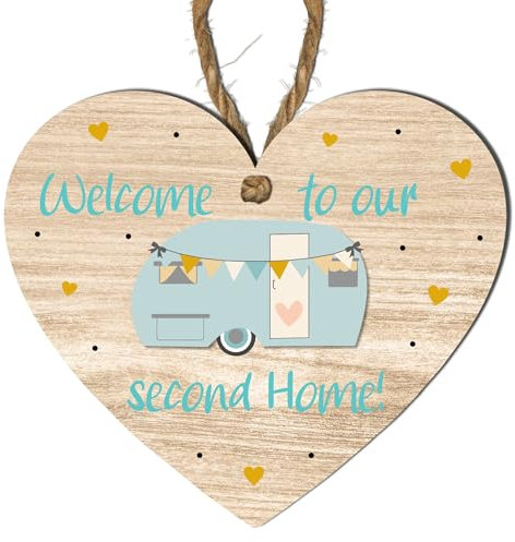 Welcome to our Second Home Heart Plaque – Charming Wooden Caravan Sign for Personalised Home Décor, Perfect for Caravan Lovers, Gifts for Birthdays, Holidays, and Special Occasions