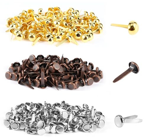 YiliYa 300 Stück Mini Runde Brads, Musterbeutelklammern Rundkopfklammern Musterklammern Metall Rundkopfklammern Scrapbooking Brads Musterklammern für DIY Scrapbooking Basteln Papierverschluss