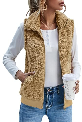 IECCP Teddy, gilet da donna in pile caldo senza maniche per autunno e inverno, giacca teddy con colletto alto, casual e leggera, gilet da donna per l'autunno con collo alto, M