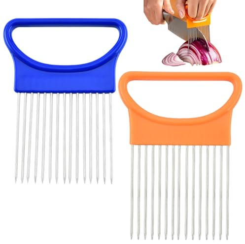 ZORVUJI 2 Pezzi Affettaverdure Taglia Verdure Slicer Sicuro per Pomodoro Cipolla Limone (Blu, Arancione)