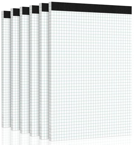 Roneky Graph Paper Pads A4, 6 Pack, 4x4 Grid, 30 Sheets, Squared Paper