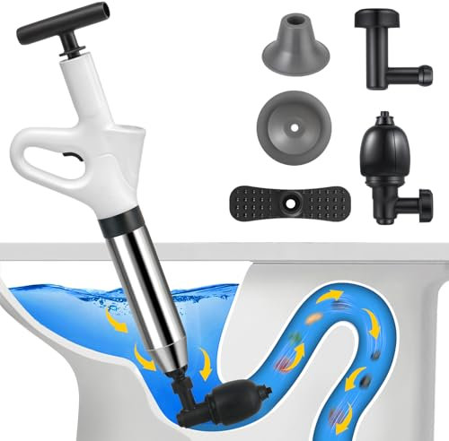 Deboucheur WC Puissant, Deboucheur Toilette Avec BaromèTre, Pompe Deboucheur Canalisation avec Quatre Ventouses,pour Lavabos, Siphons de Sol, Toilettes, Obstruction de Tuyaux (2)