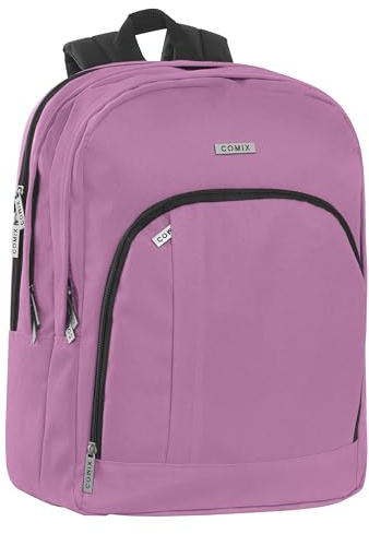 COMIX - Zaino Scuola Media, Elementare e Superiore, 3 Vani con Alloggio Porta PC, Tasca Frontale, Schienale Imbottito e Rinforzato, Spallacci Imbottiti e Regolabili, Retro Antiscivolo, 31x42Hx19,5 cm
