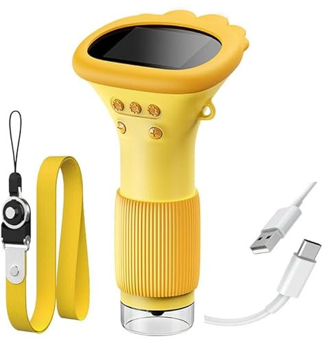 Handheld Mikroskop für Kinder, Digitales Mikroskop mit 2.0 Bildschirm & LED Lights Kindermikroskop 1000x Zoom Mini-Mikroskopkamera Geburtstagsgeschenke für Kinder ab 3 Jahren (Gelb)