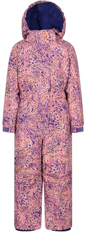 Mountain Warehouse Cloud Kids Snowsuit - Waterproof, Adjustable, One Piece Jumpsuit with Taped Seams & Fleece Lining, Girls & Boys - Winter, Ski & Rain Coral (Printed) Kids Size 7-8 Years