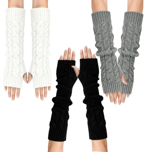 YUFFQOPC 3 Pairs Winter Arm Warmers, Wrist Warmers Long Fingerless Gloves for Women and Men, Knitted Arm Warmer Knitted Women's Gloves for Winter