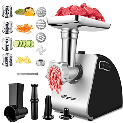 Picadora de carne eléctrica de 2000 W, máquina profesional de salchichas con relleno de salchicha, accesorio para galletas, 3 discos de acero inoxidable, 4 cuchillas cónicas, para carne picada