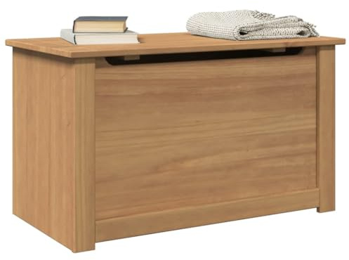 Mokuyary Baúl con tapa Panamá 79 x 42 x 46 cm madera maciza de pino cofre del tesoro caja de almacenamiento, armario de almacenamiento para pasillo, dormitorio, salón