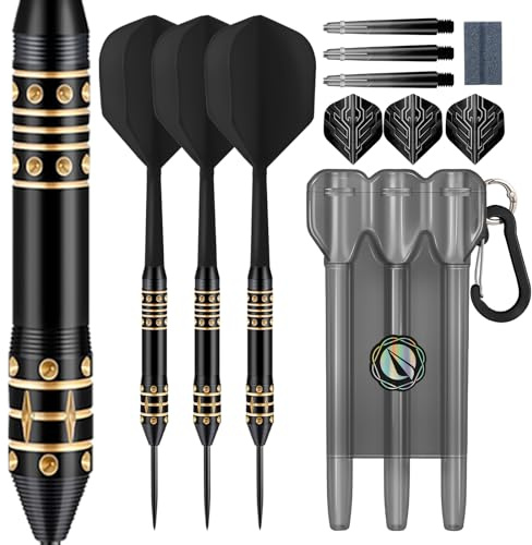 HUANQU 24g Steel Tip Darts Set ，3 Pack with Integrated Flights and Case