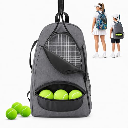 Zaino Tennis Bambino,Zaino Tennis Head,Zaino Tenni Uomo,Borsa da Tennis per Uomo e Donna,per Racchette da Tennis,Racchette da Pickleball,Racchette da badminton,Racchette da Squash e Altri (Grigio)