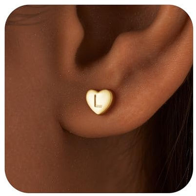 Turandoss Boucles d'oreilles en forme de lettre dorée pour fille - Plaqué or 14 carats - En forme de cœur - Pour enfants et femmes - Pour adolescentes, filles, anniversaires, fêtes, cadeaux pour